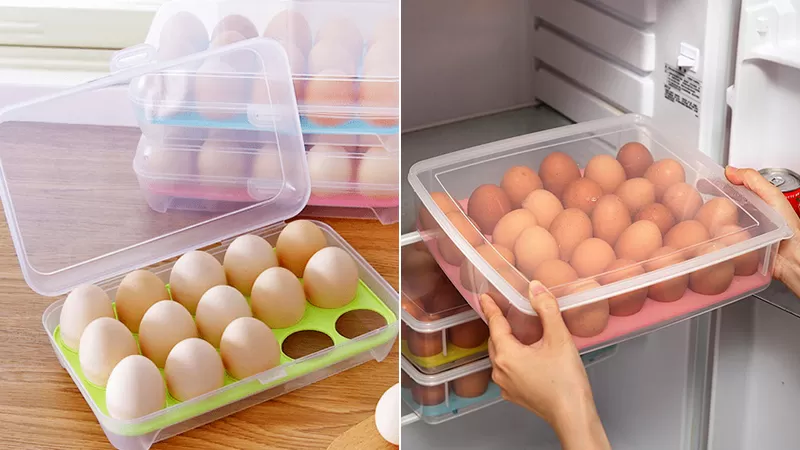 Trứng gà được bảo quản trong hộp trong tủ lạnh